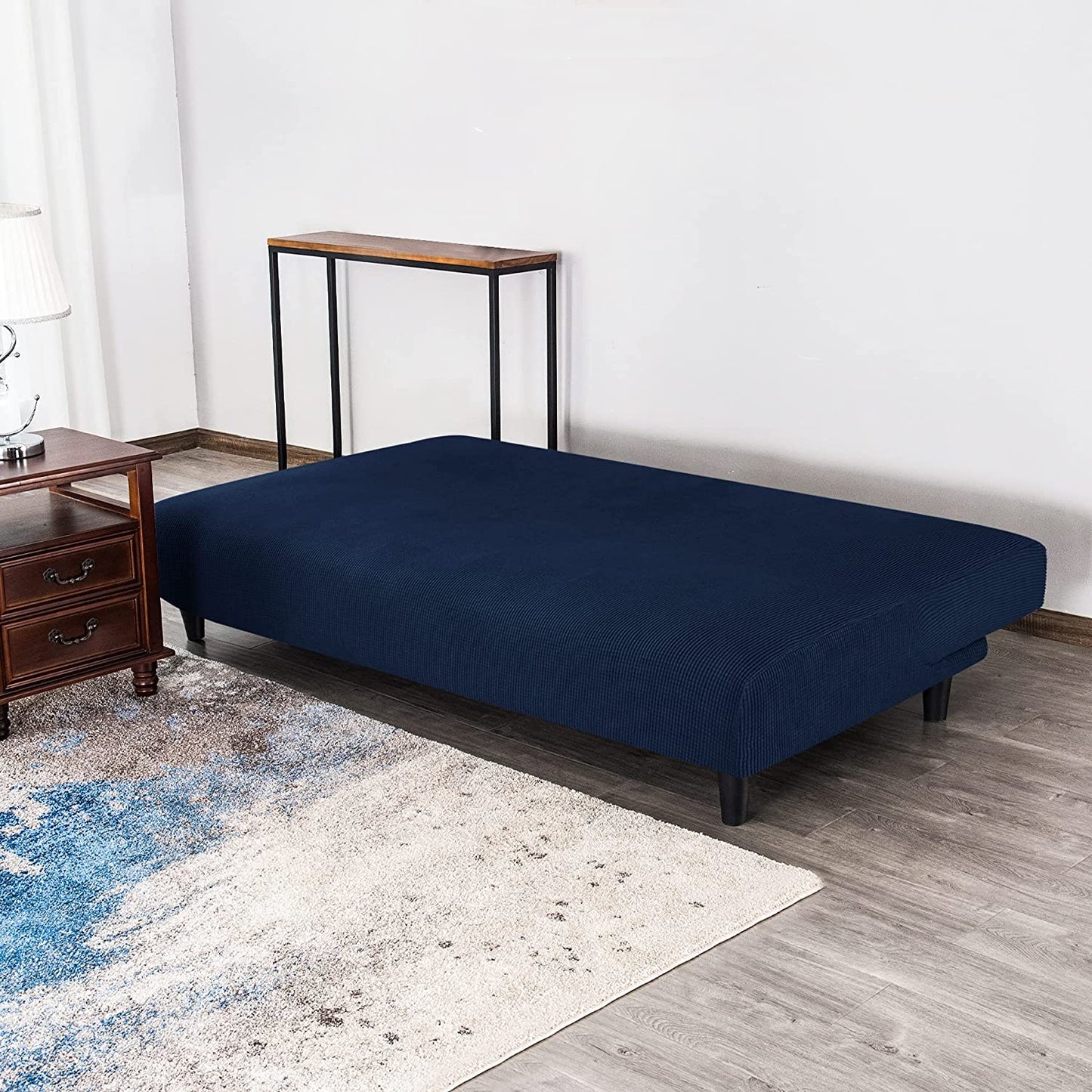 Stretch Armless Sofa Slipcover Futon Cover with Elastic Bottom, Navy