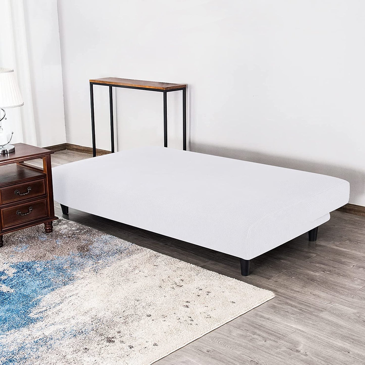 Stretch Armless Sofa Slipcover Futon Cover with Elastic Bottom, White