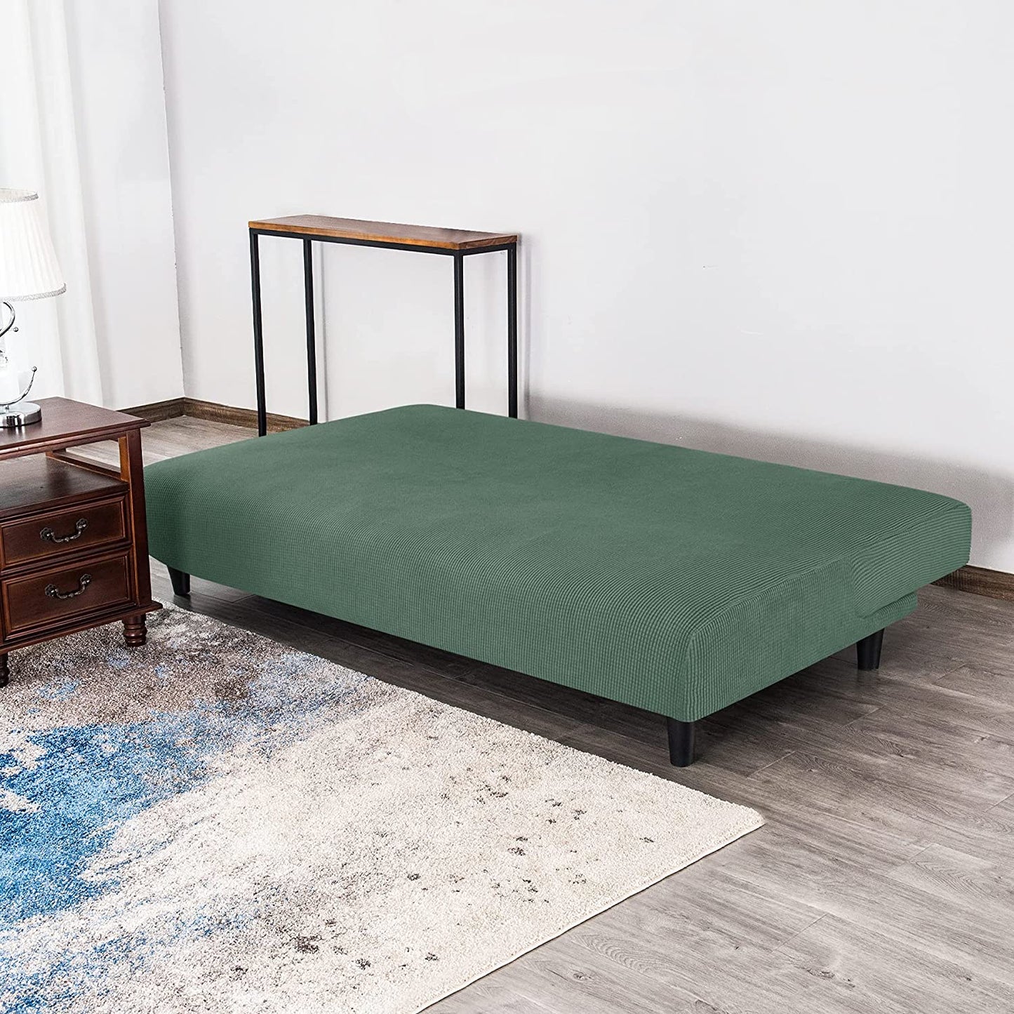 Stretch Armless Sofa Slipcover Futon Cover with Elastic Bottom, Dark Cyan