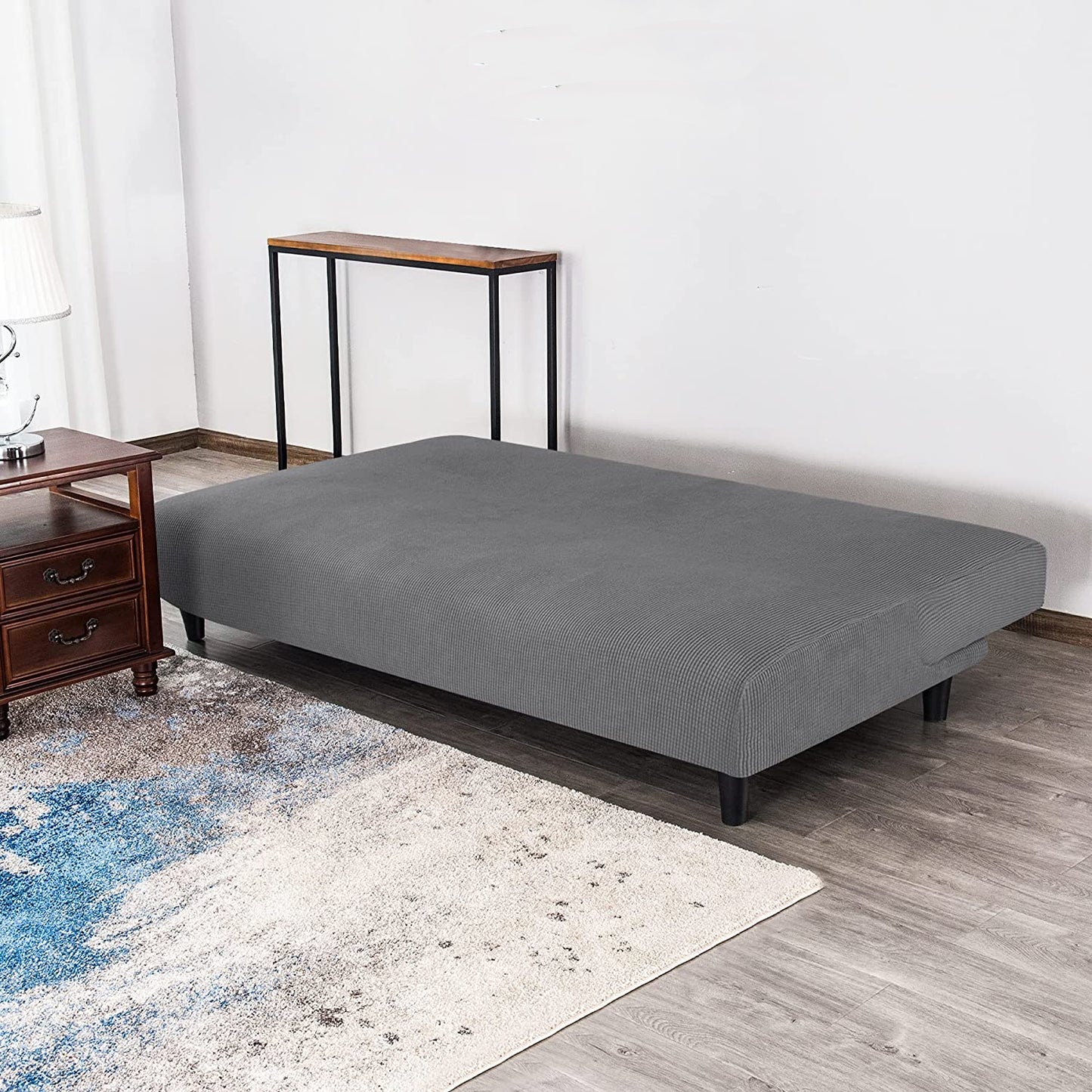 Stretch Armless Sofa Slipcover Futon Cover with Elastic Bottom, Grey
