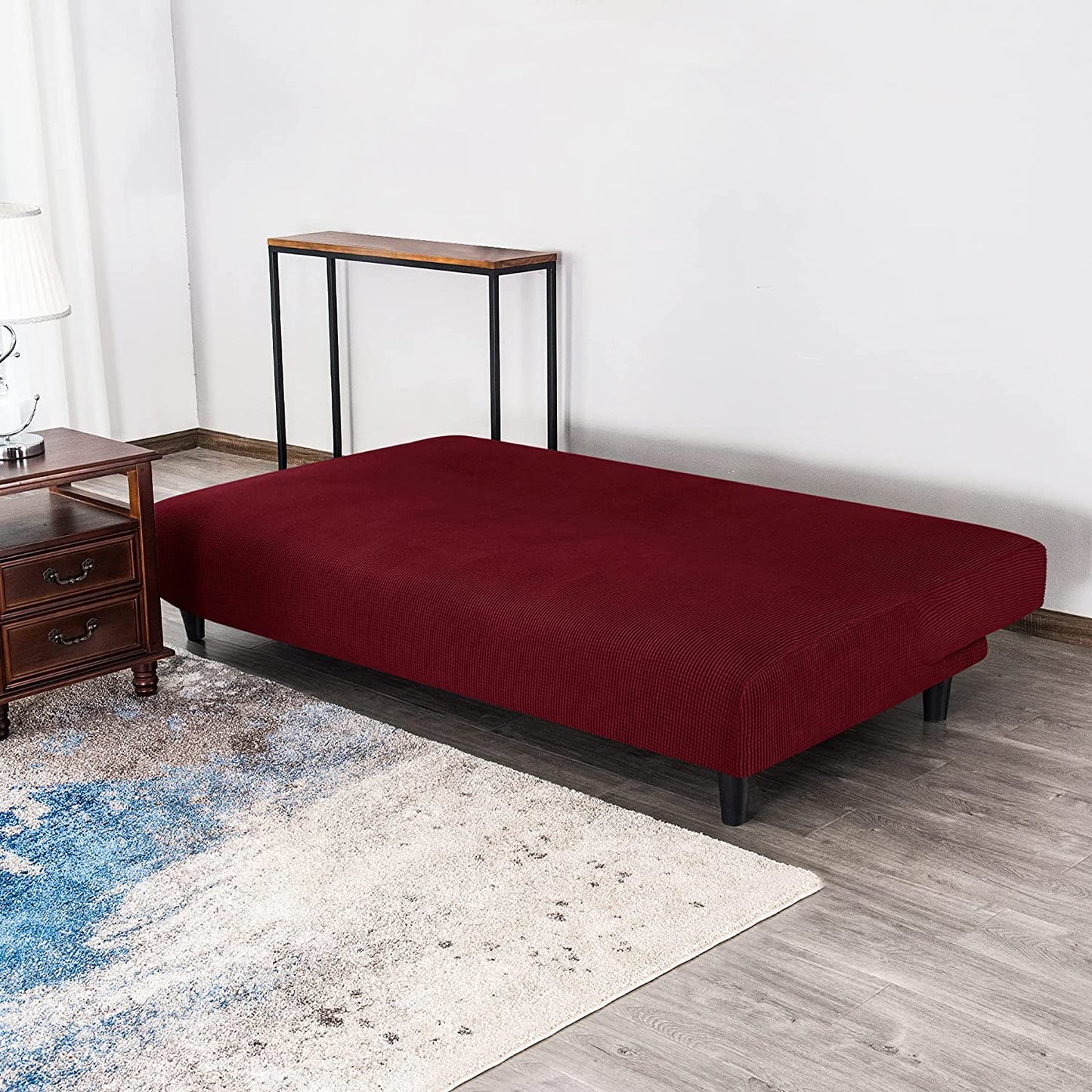 Stretch Armless Sofa Slipcover Futon Cover with Elastic Bottom, Wine