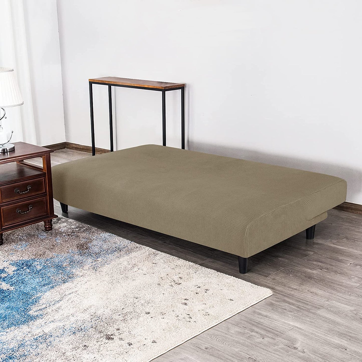 Stretch Armless Sofa Slipcover Futon Cover with Elastic Bottom, Sand