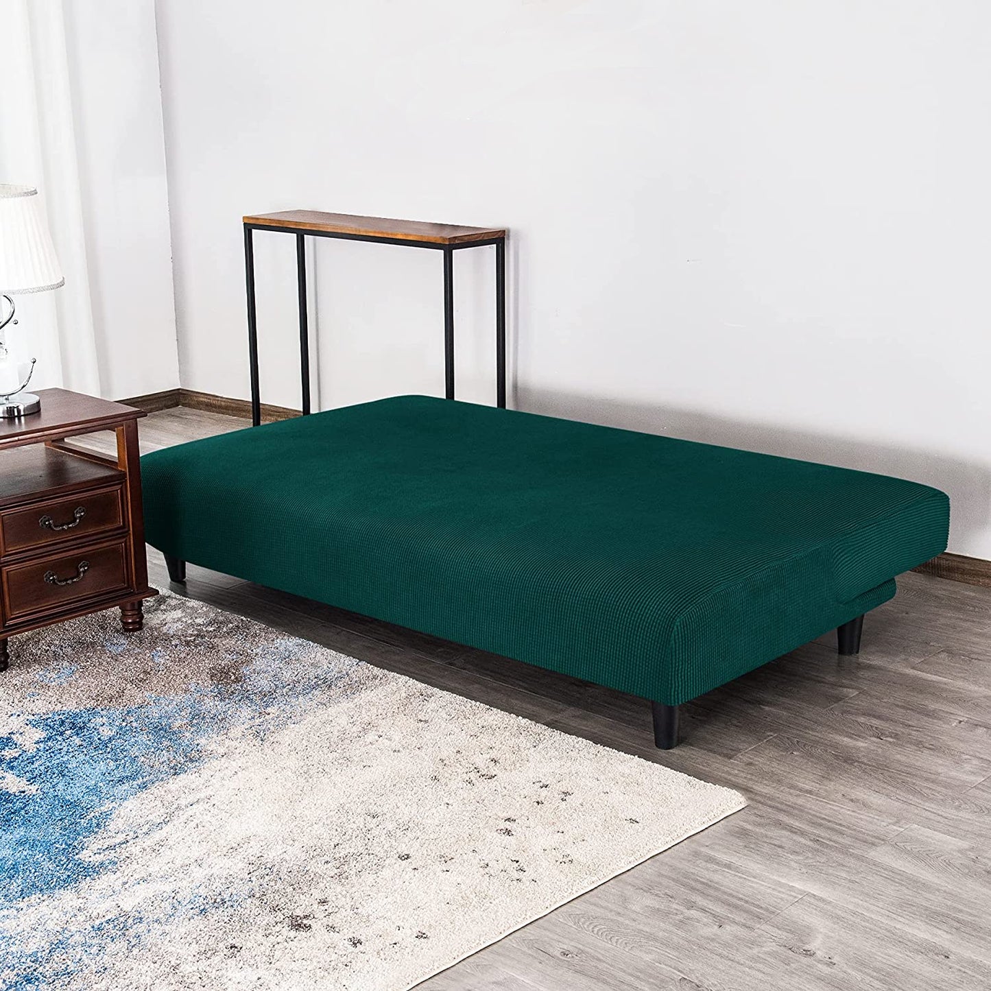 Stretch Armless Sofa Slipcover Futon Cover with Elastic Bottom, Dark Teal