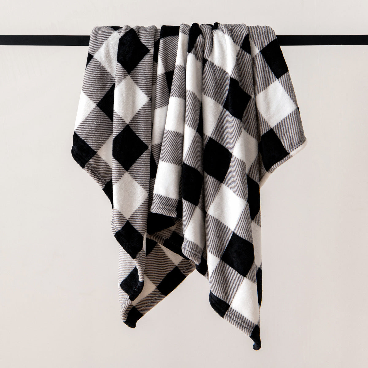 Fleece Throw Blanket with Stripe Pattern for Bed Sofa Chair Throw, Black and White