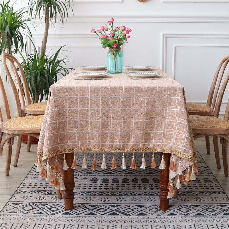 Rectangle Square Tablecloths Knitted Embroidery Textured, Light Coffee