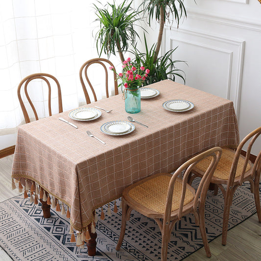 Rectangle Square Tablecloths Knitted Embroidery Textured, Light Coffee