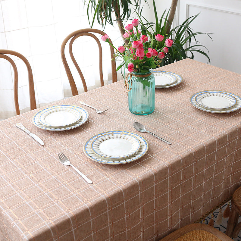 Rectangle Square Tablecloths Knitted Embroidery Textured, Light Coffee