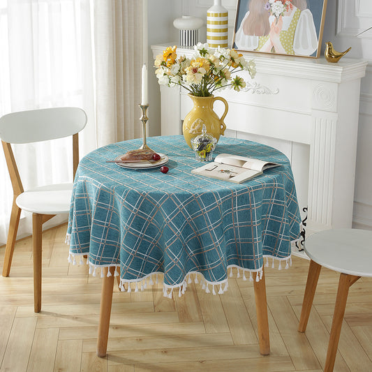 Round Rectangle Green Tablecloth with  stripe Decoration, Green