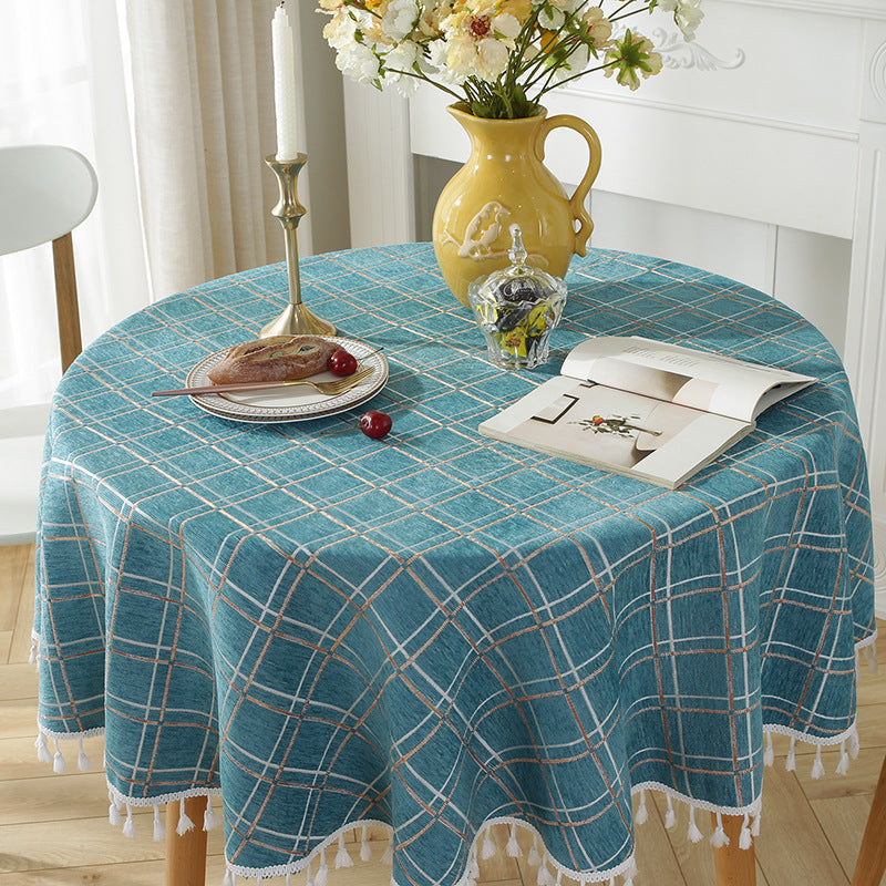 Round Rectangle Green Tablecloth with  stripe Decoration, Green