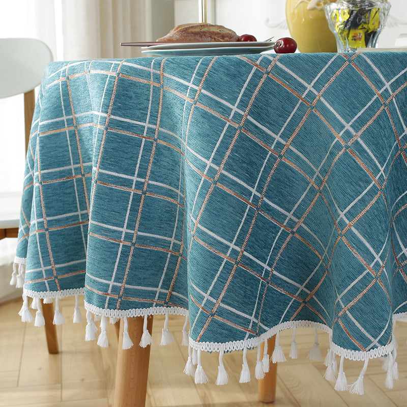 Round Rectangle Green Tablecloth with  stripe Decoration, Green