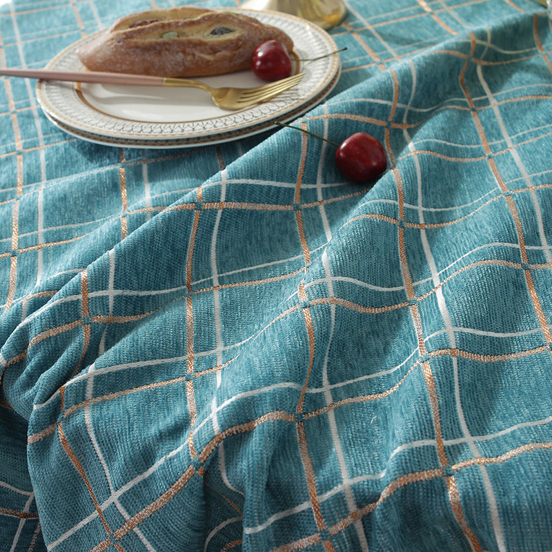 Round Rectangle Green Tablecloth with  stripe Decoration, Green