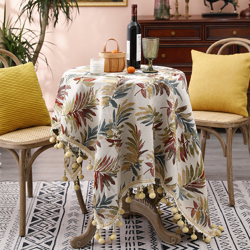 Round Rectangle European Pastoral Style Green Tablecloth, Red