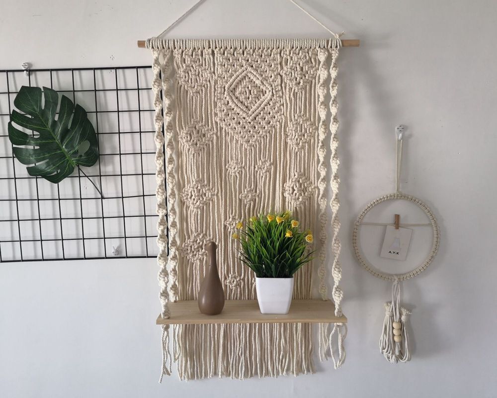 Wall Hanging Decor, Geometric Woven Tapestry Rack,Chic Cotton Handmade Bohemian Art with Long Tasse