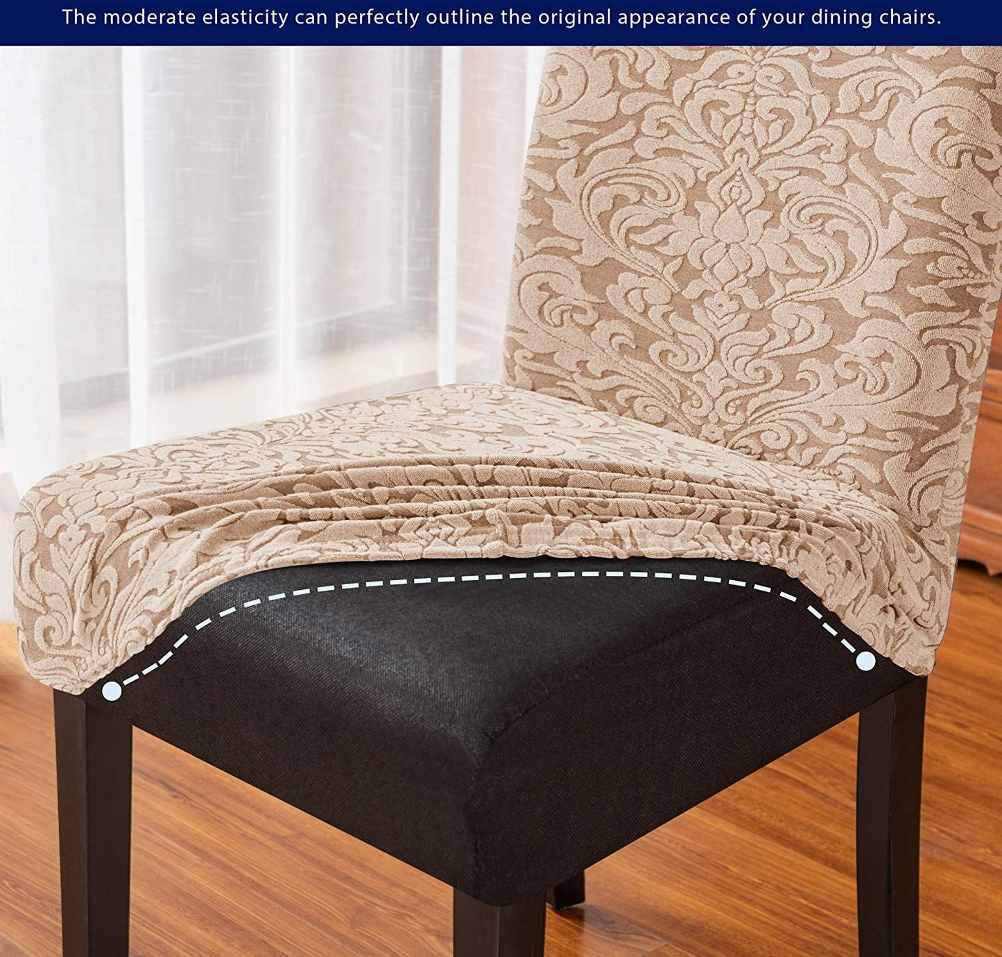 Jacquard Damask Dining Chair Slipcovers Stretch High Back Chair Protector for Kitchen (2/4/6/8pcs, Damask Oatmeal)