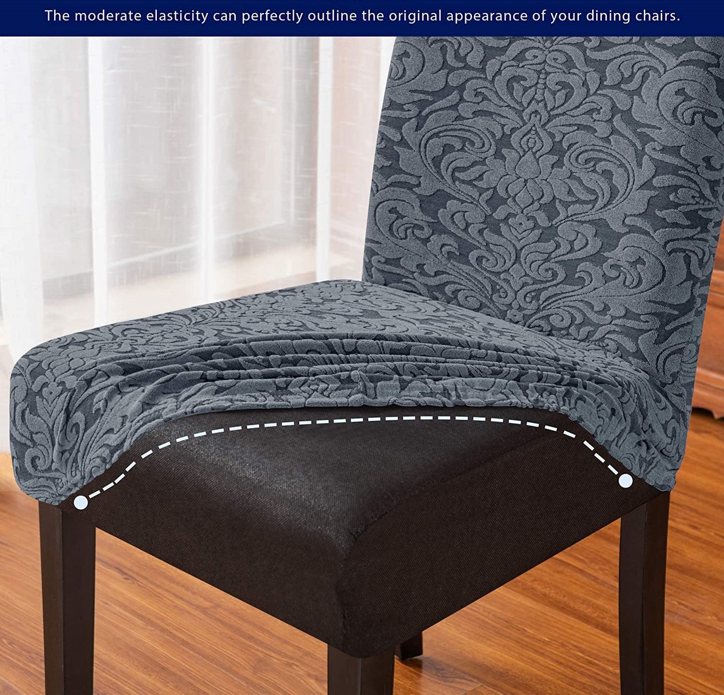 Jacquard Damask Dining Chair Slipcovers Stretch High Back Chair Protector for Kitchen (2/4/6/8pcs, Grayish Green)