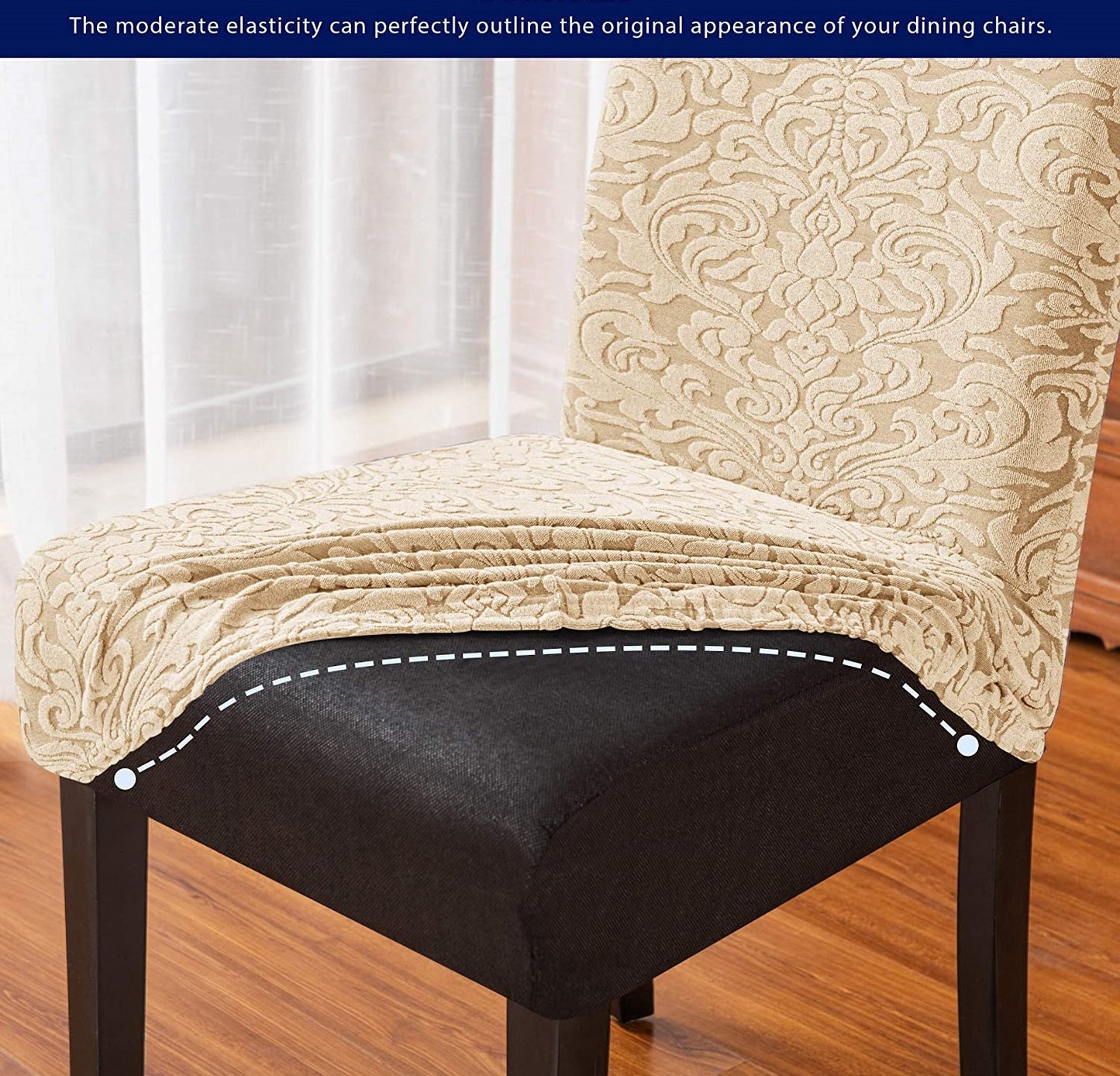 Jacquard Damask Dining Chair Slipcovers Stretch High Back Chair Protector for Kitchen (2/4/6/8pcs, Linen)