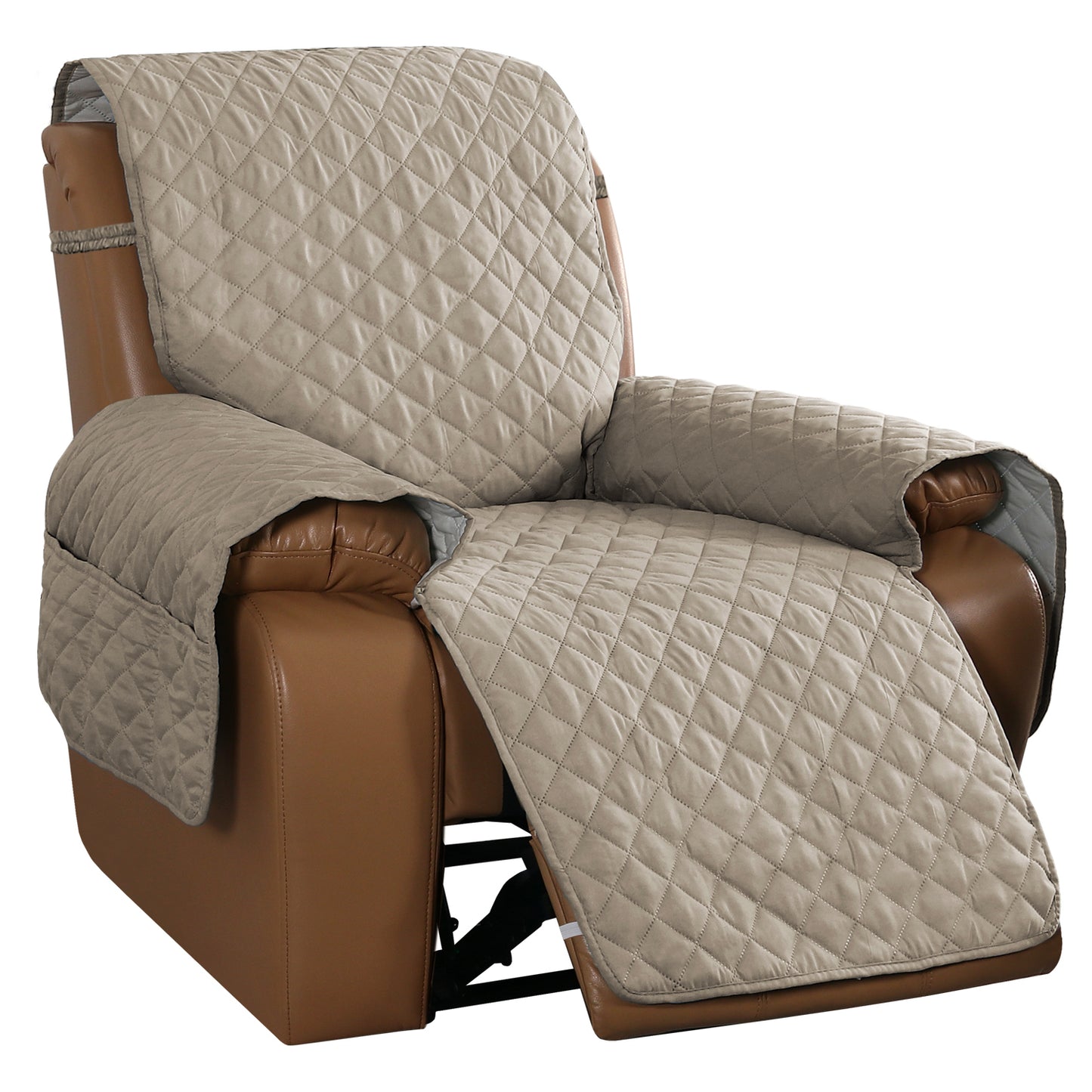 Recliner Sofa Cover with Pocket, Slipcovers Reversible Washable Elastic Adjustable Strap for home(1 Seater,Sand)