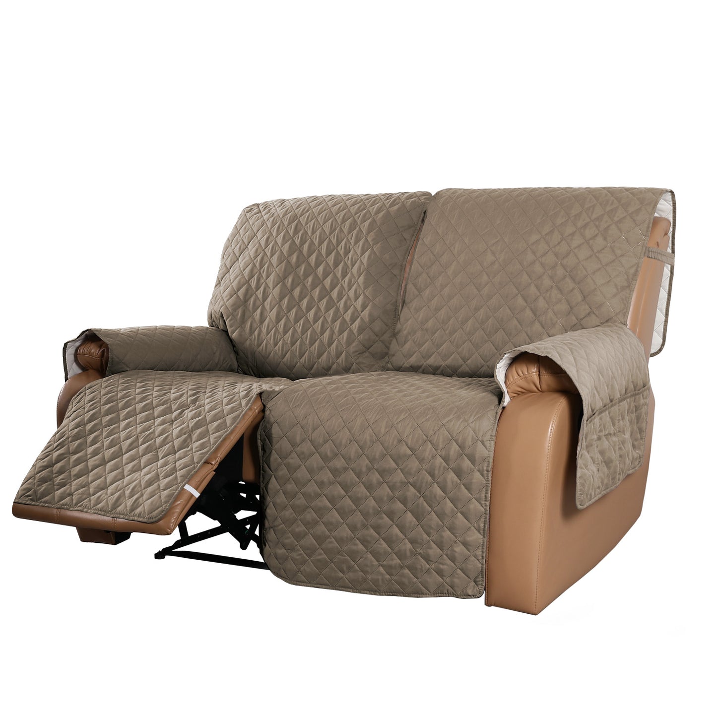 Recliner Sofa Cover with Pocket, Slipcovers Reversible Washable Elastic Adjustable Strap for home(2 Seater,Taupe)