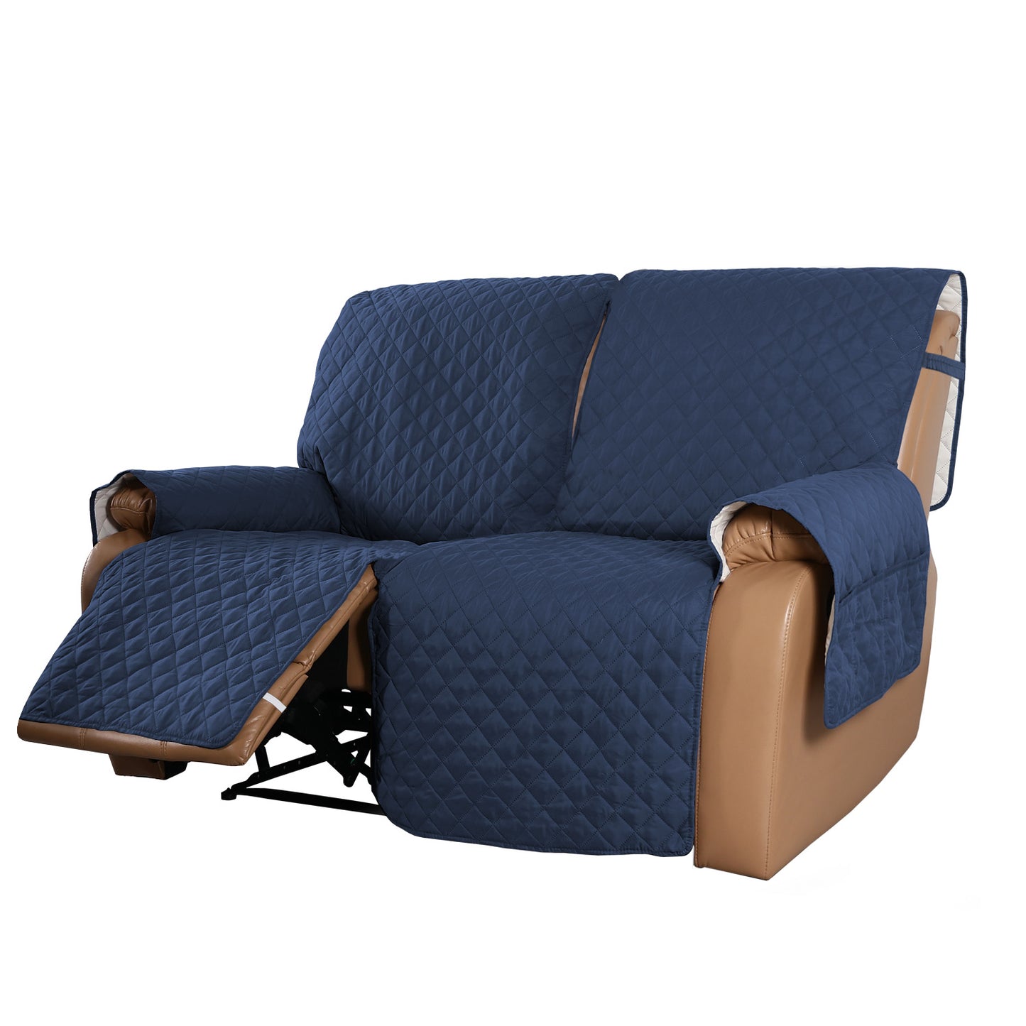 Recliner Sofa Cover for 1/2/3 Seater with Pocket, Slipcovers Reversible Washable Elastic Adjustable Strap for home,Navy