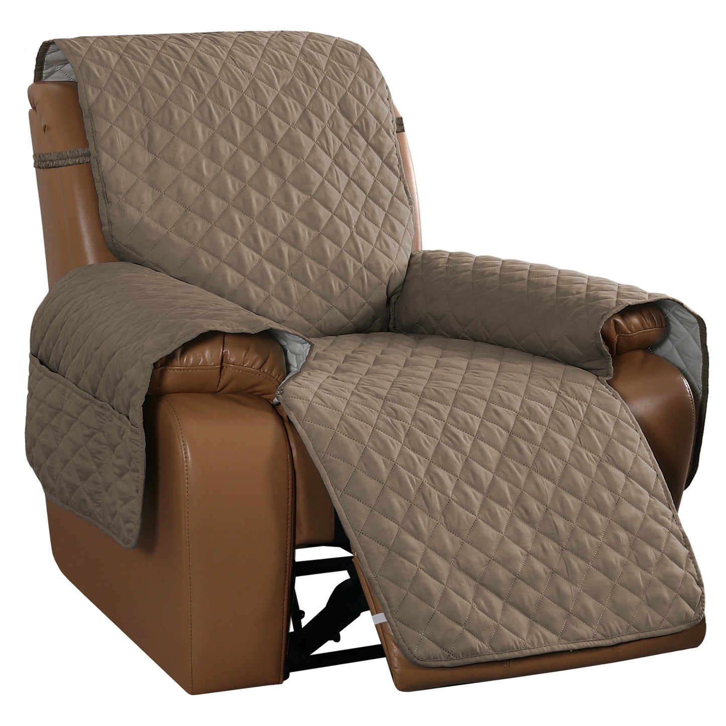 Recliner Sofa Cover for 1/2/3 Seater with Pocket, Slipcovers Reversible Washable Elastic Adjustable Strap for home,Taupe