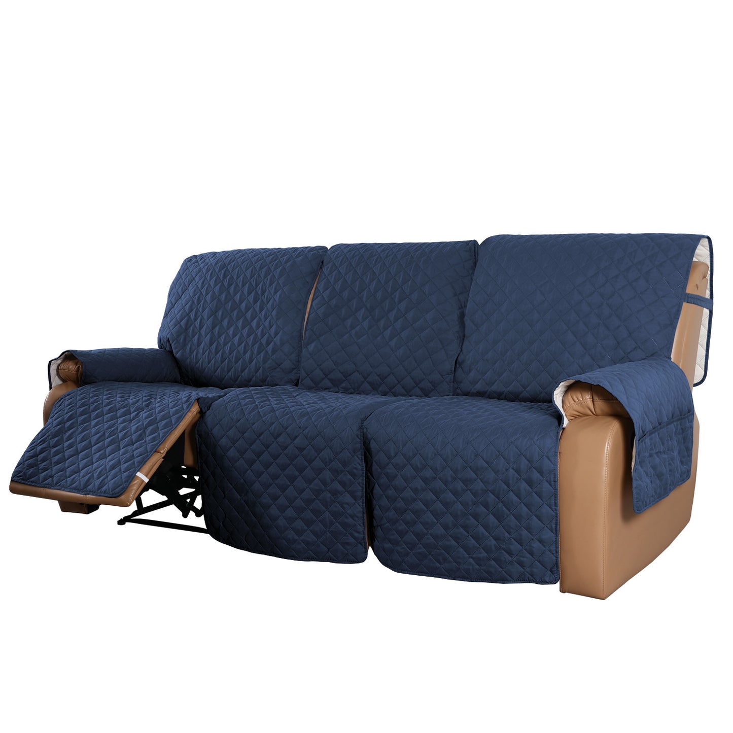 Recliner Sofa Cover for 1/2/3 Seater with Pocket, Slipcovers Reversible Washable Elastic Adjustable Strap for home,Navy