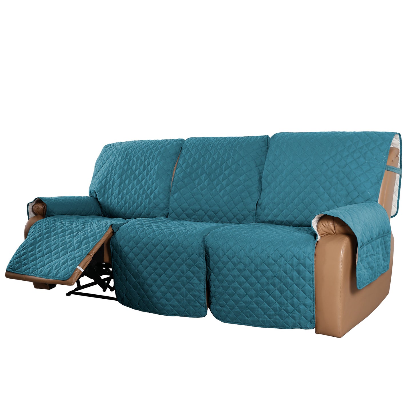 Recliner Sofa Cover for 1/2/3 Seater with Pocket, Slipcovers Reversible Washable Elastic Adjustable Strap for home,Teal