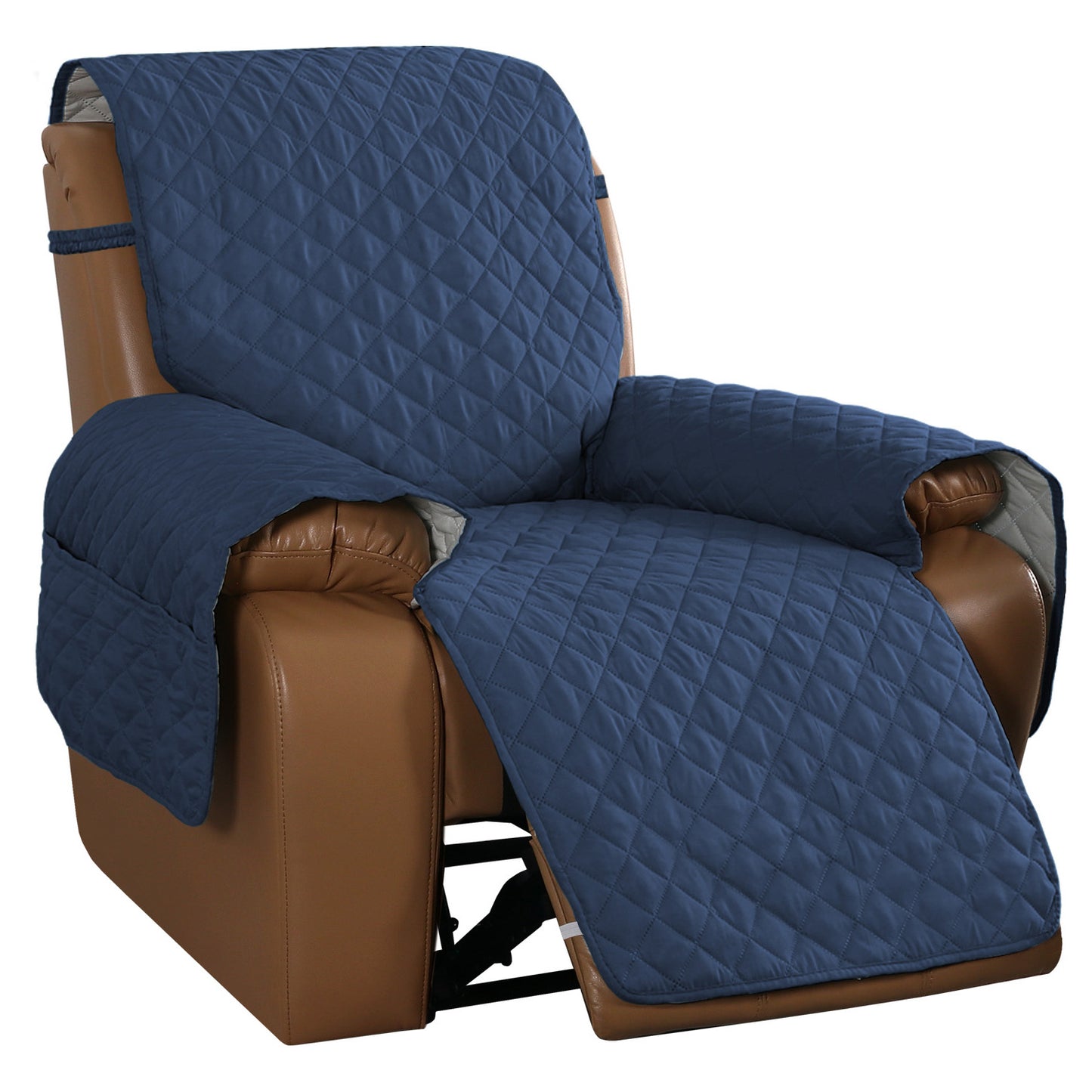 Recliner Sofa Cover for 1/2/3 Seater with Pocket, Slipcovers Reversible Washable Elastic Adjustable Strap for home,Navy