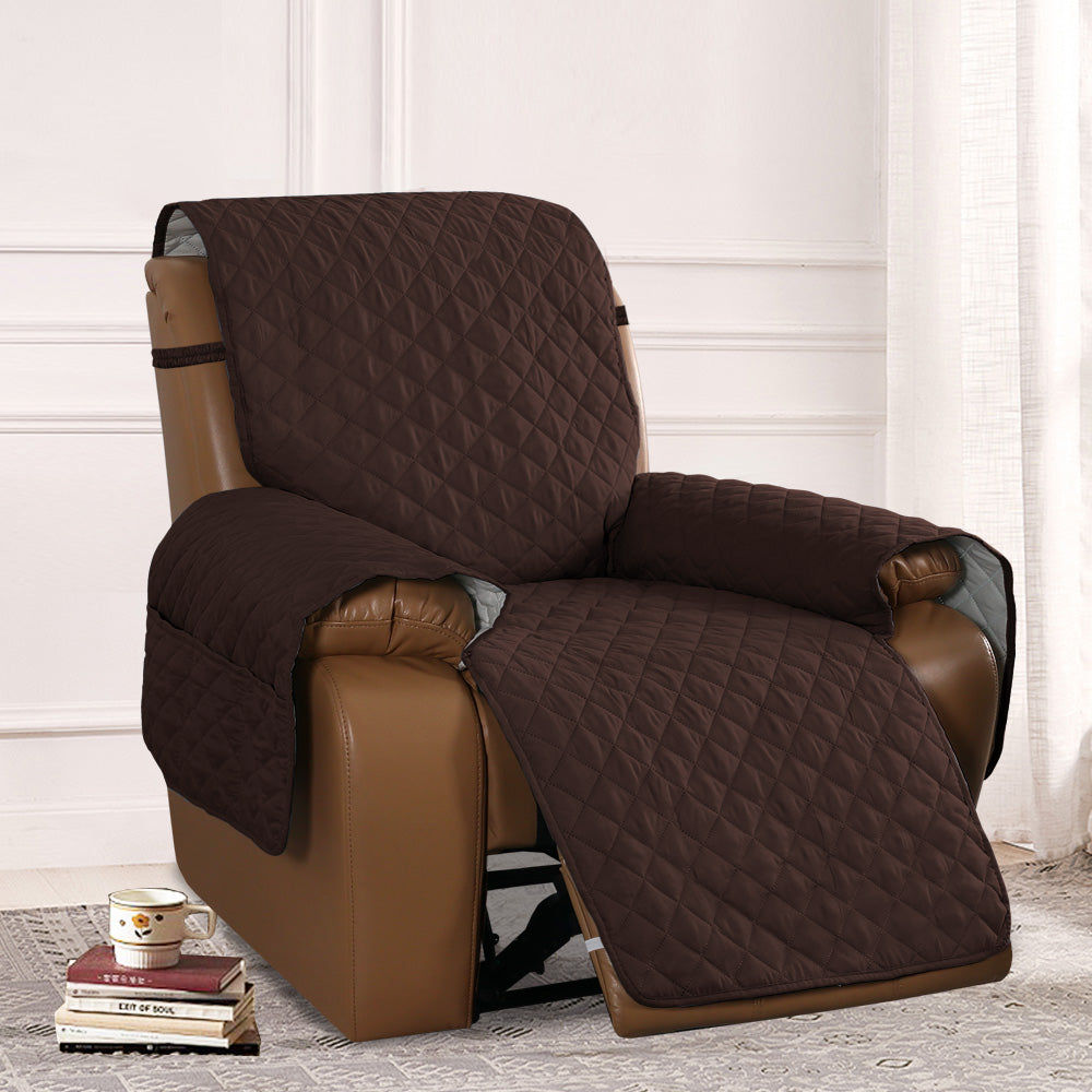 Recliner Sofa Cover with Pocket, Slipcovers Reversible Washable Elastic Adjustable Strap for home(1 Seater, Brown)