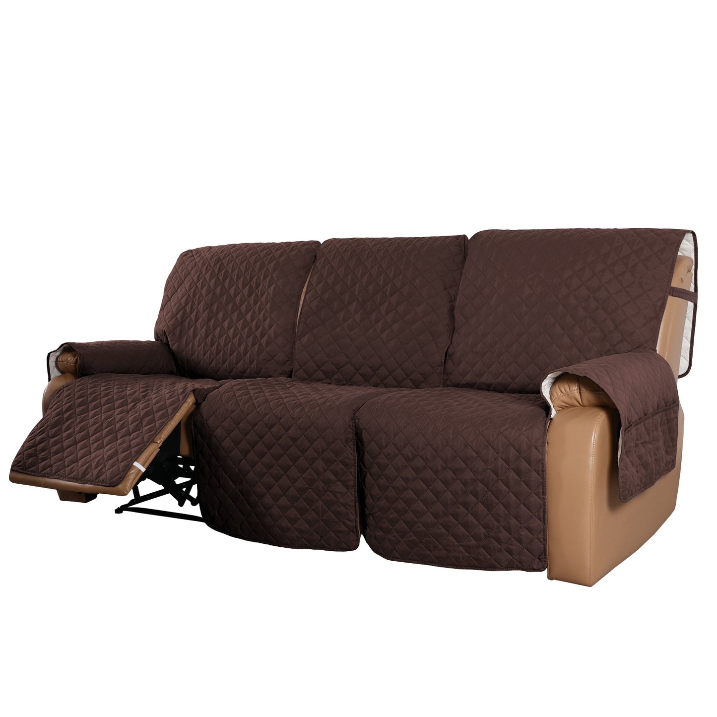 Recliner Sofa Cover for 1/2/3 Seater with Pocket, Slipcovers Reversible Washable Elastic Adjustable Strap for home,Brown