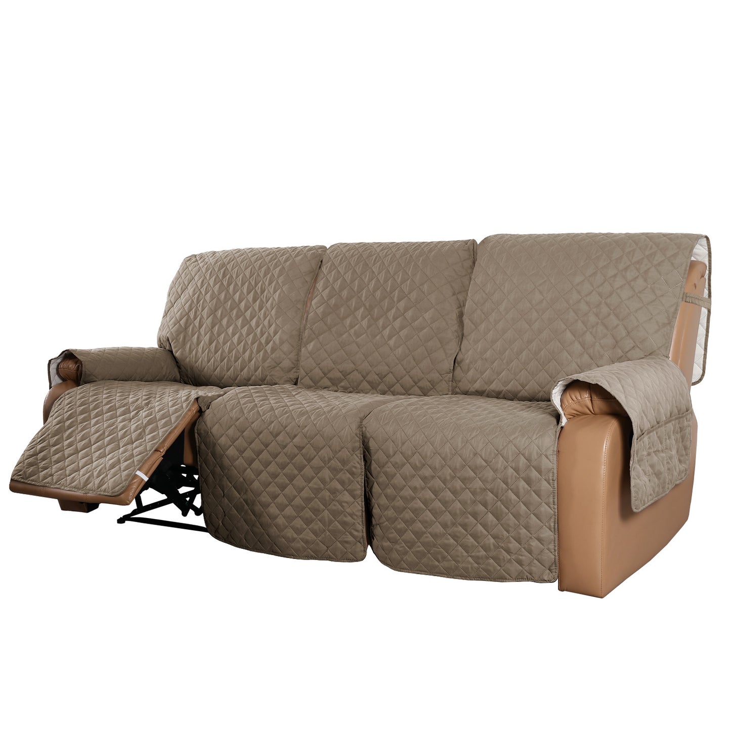 Recliner Sofa Cover for 1/2/3 Seater with Pocket, Slipcovers Reversible Washable Elastic Adjustable Strap for home,Taupe