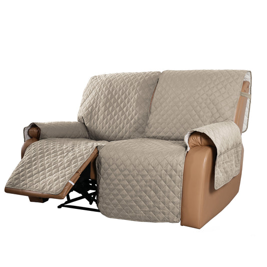 Recliner Sofa Cover with Pocket, Slipcovers Reversible Washable Elastic Adjustable Strap for home(2 Seater ,Sand)